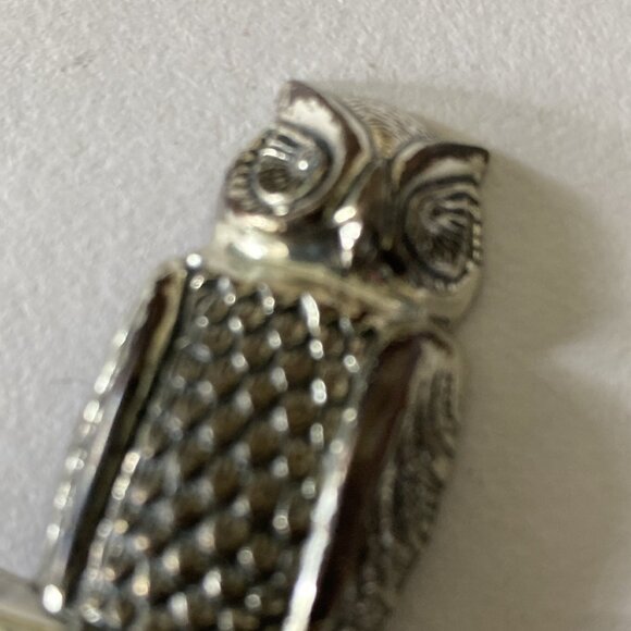 Vintage Owl Brooch 925 Cast Sterling Silver Patinated Bird Pin Signed Beau STER - Picture 4 of 10